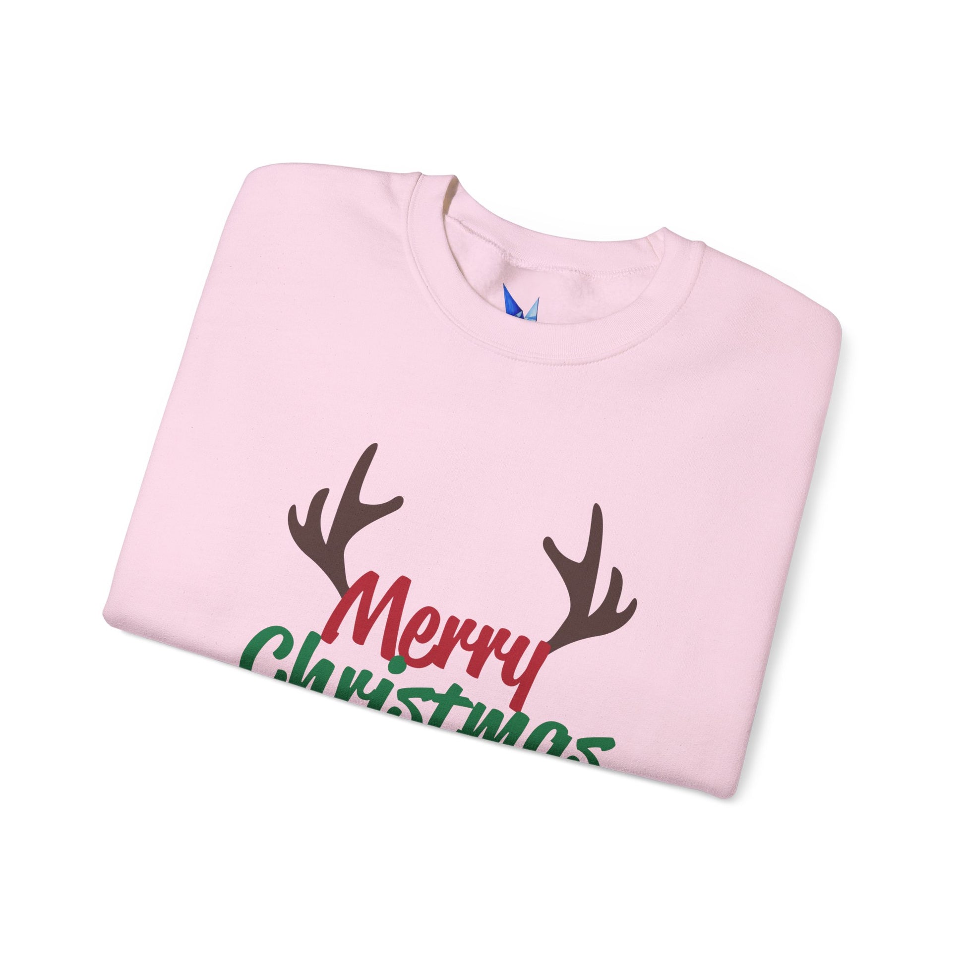 Merry Christmas Reindeer Antlers Crewneck Sweatshirt Printify