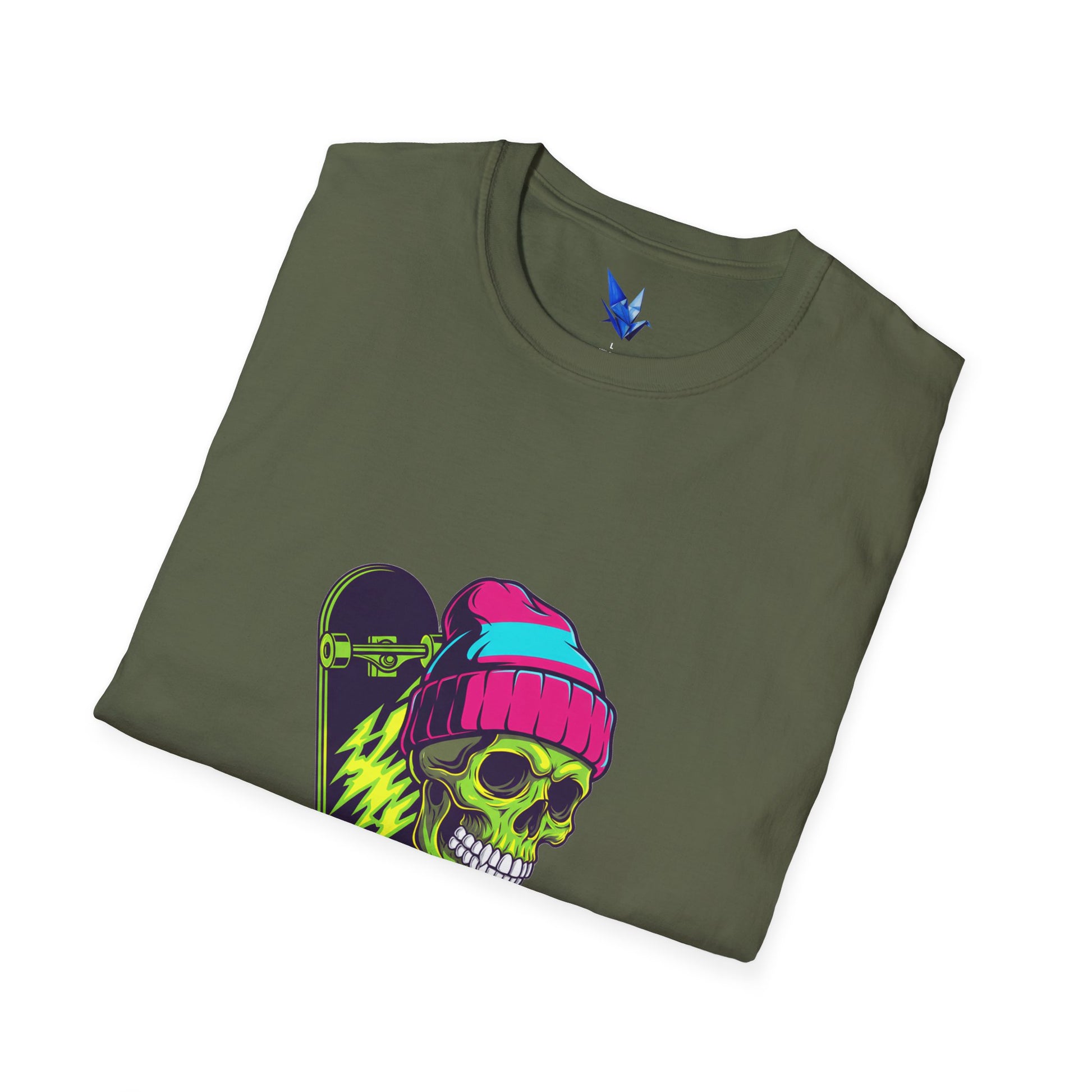 Skate or Die Skull T-Shirt — Neon Skateboard Graphic Tee Printify