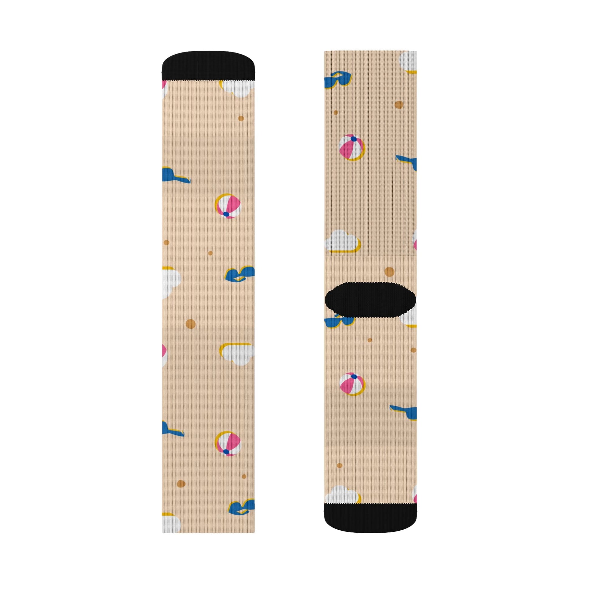 Beach Day Sublimation Socks — Sand, Sunglasses & Beach Ball Pattern Printify