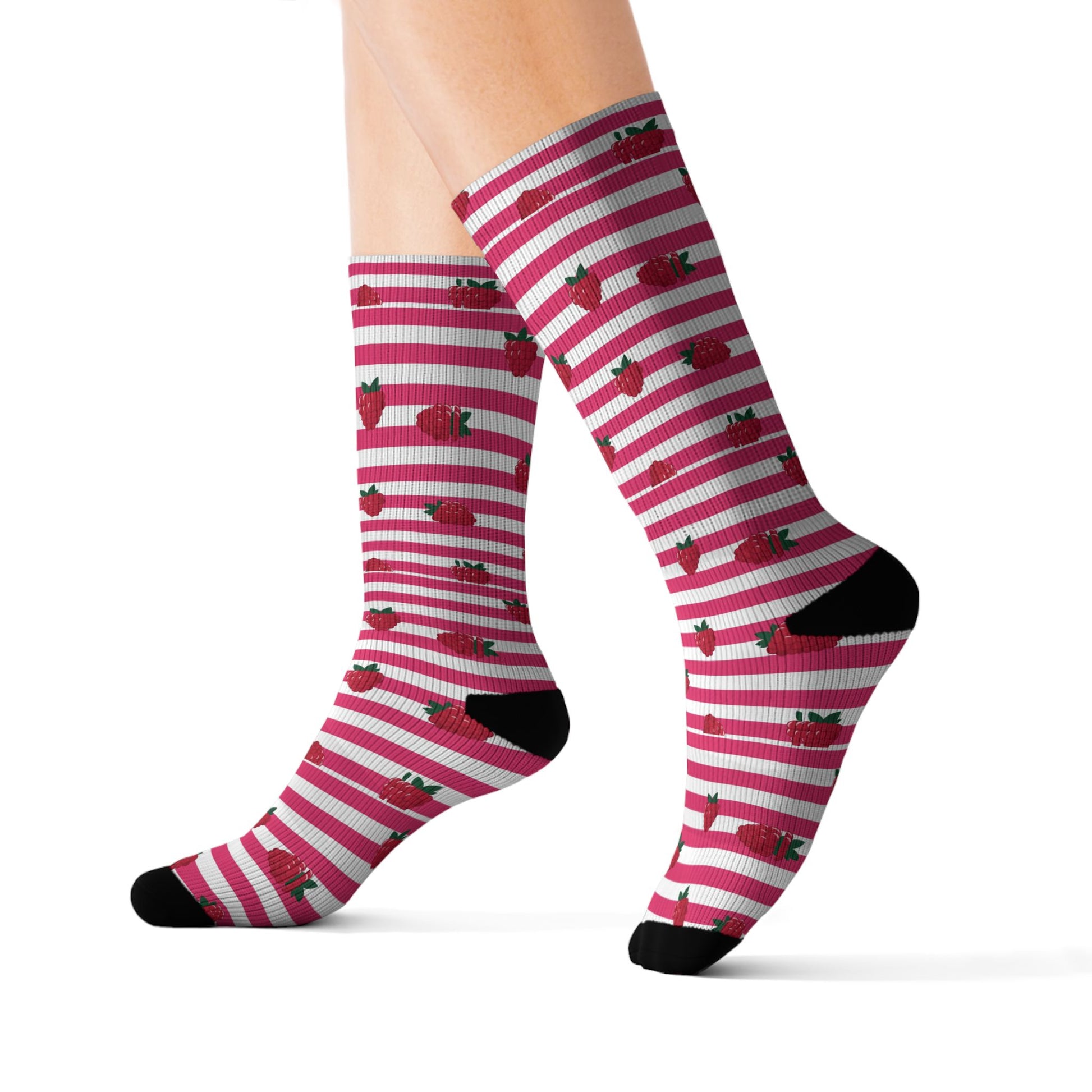 Heart Stripe Socks — Pink Valentine Sublimation Crew Socks Printify