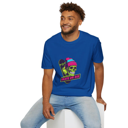Skate or Die Skull T-Shirt — Neon Skateboard Graphic Tee Printify