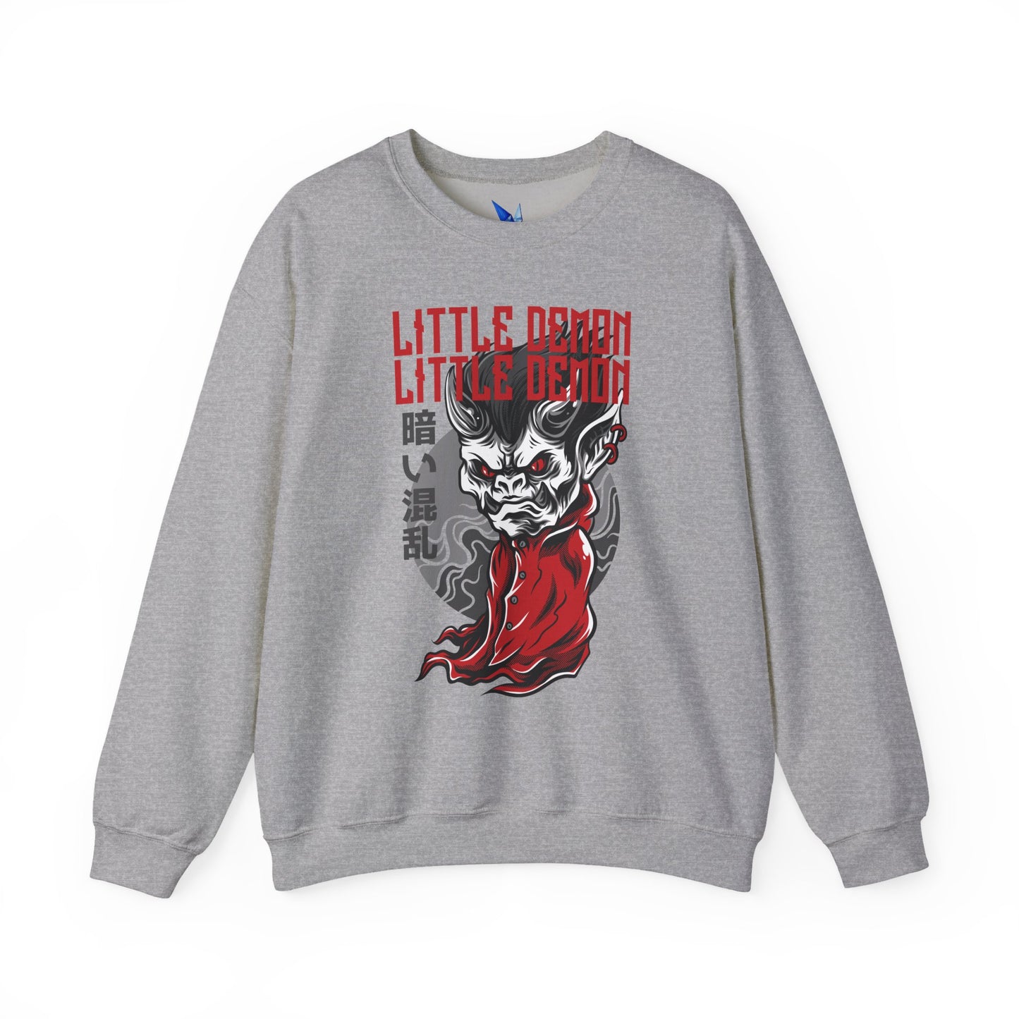 Little Demon Crewneck Sweatshirt — Gothic Oni Skull Pullover Printify