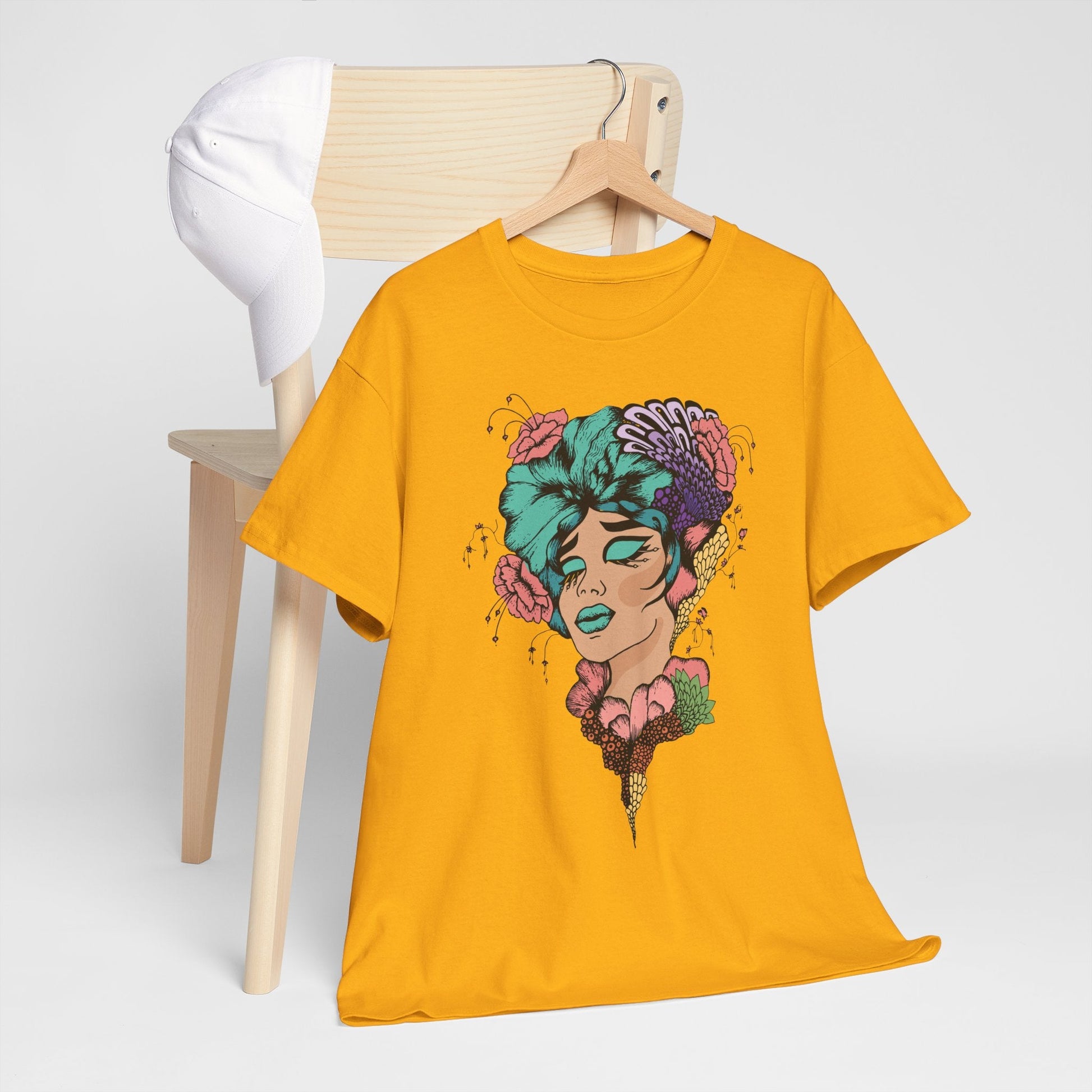Surreal Floral Portrait T-Shirt — Colorful Woman Head Art Tee Printify