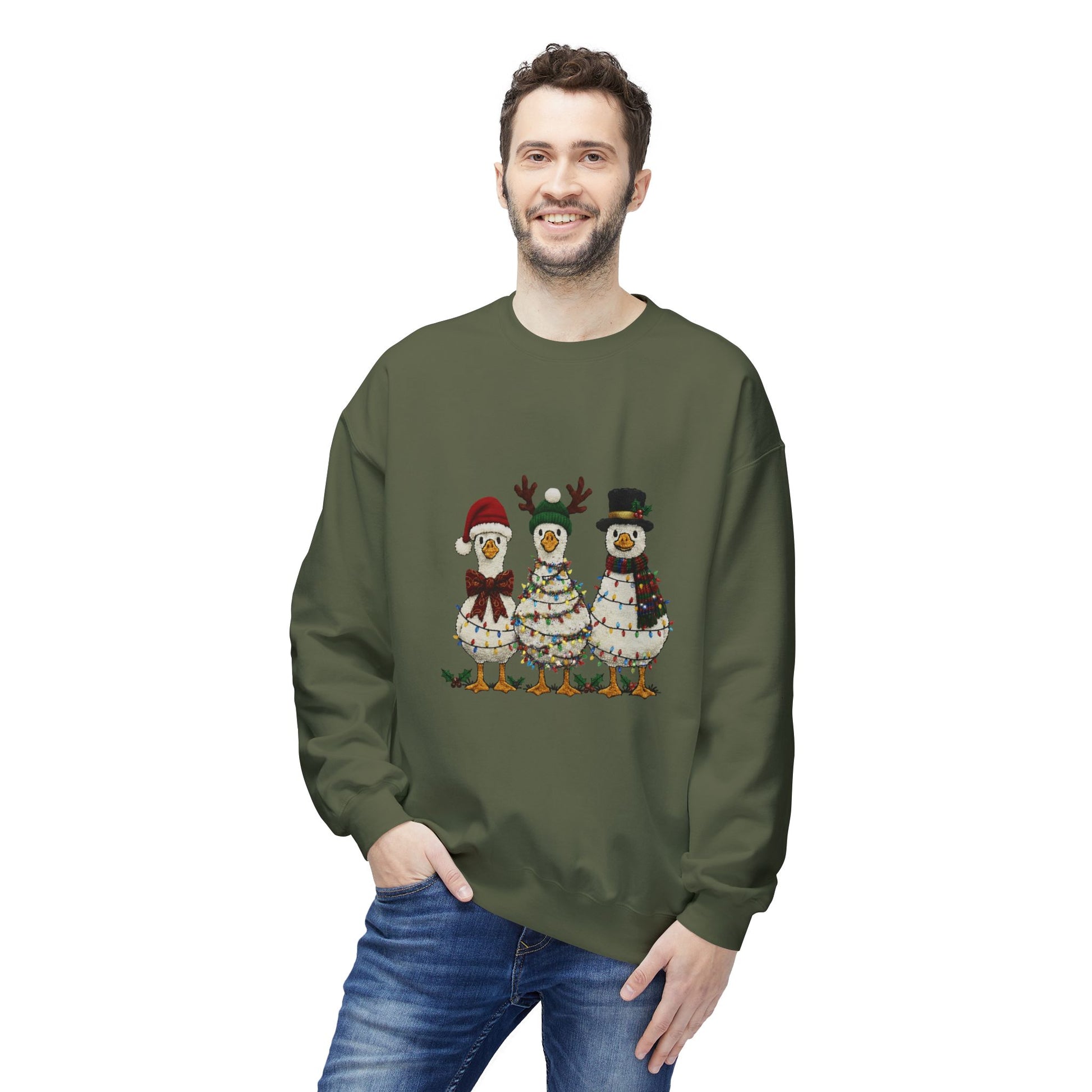 Christmas Duck Family Sweatshirt — Festive Holiday Trio Crewneck Printify