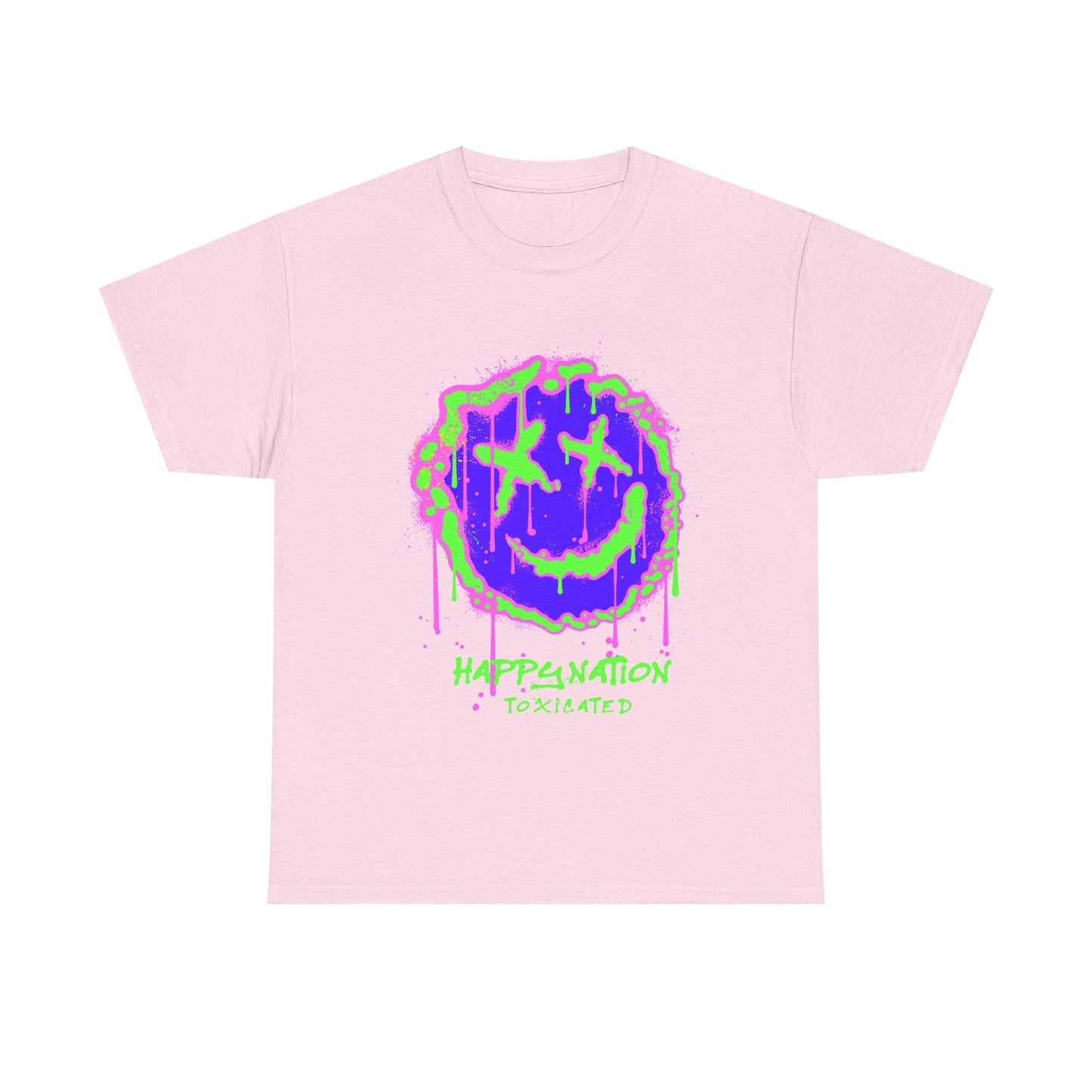 Tee — Neon Drip Smiley "Happynation Toxicated" Graphic T-shirt Printify