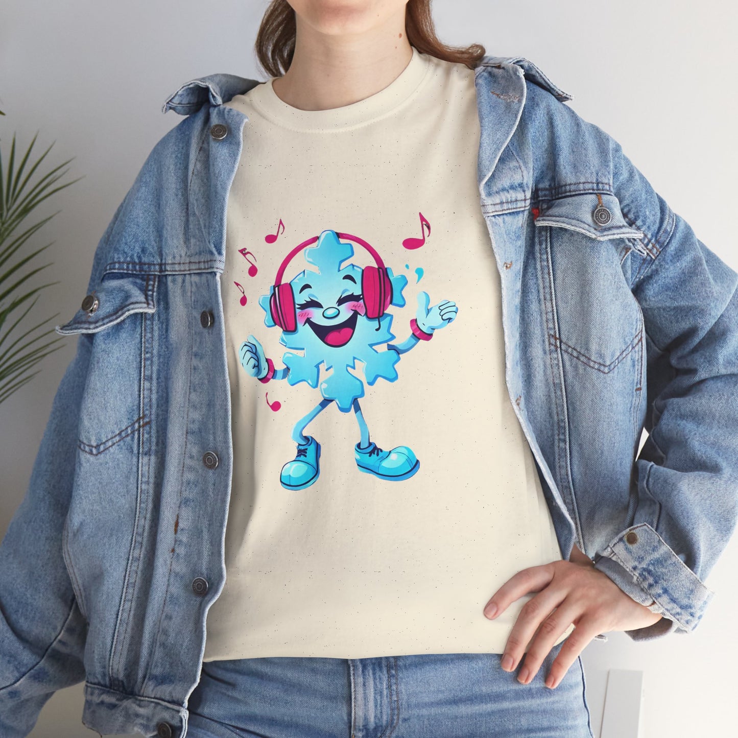 Music Lover Graphic Tee — Happy Snowflake Headphones Character Shirt Printify