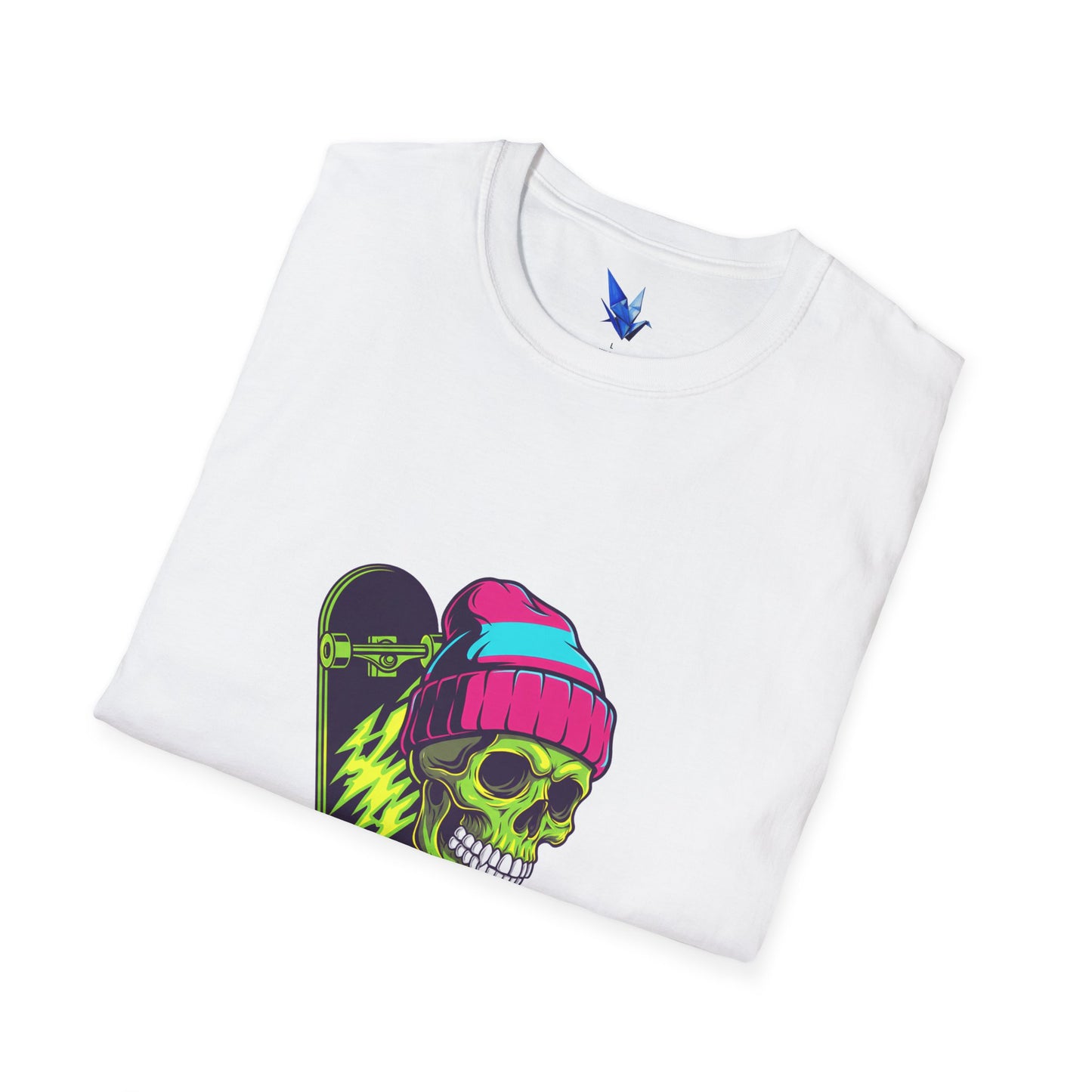 Skate or Die Skull T-Shirt — Neon Skateboard Graphic Tee Printify