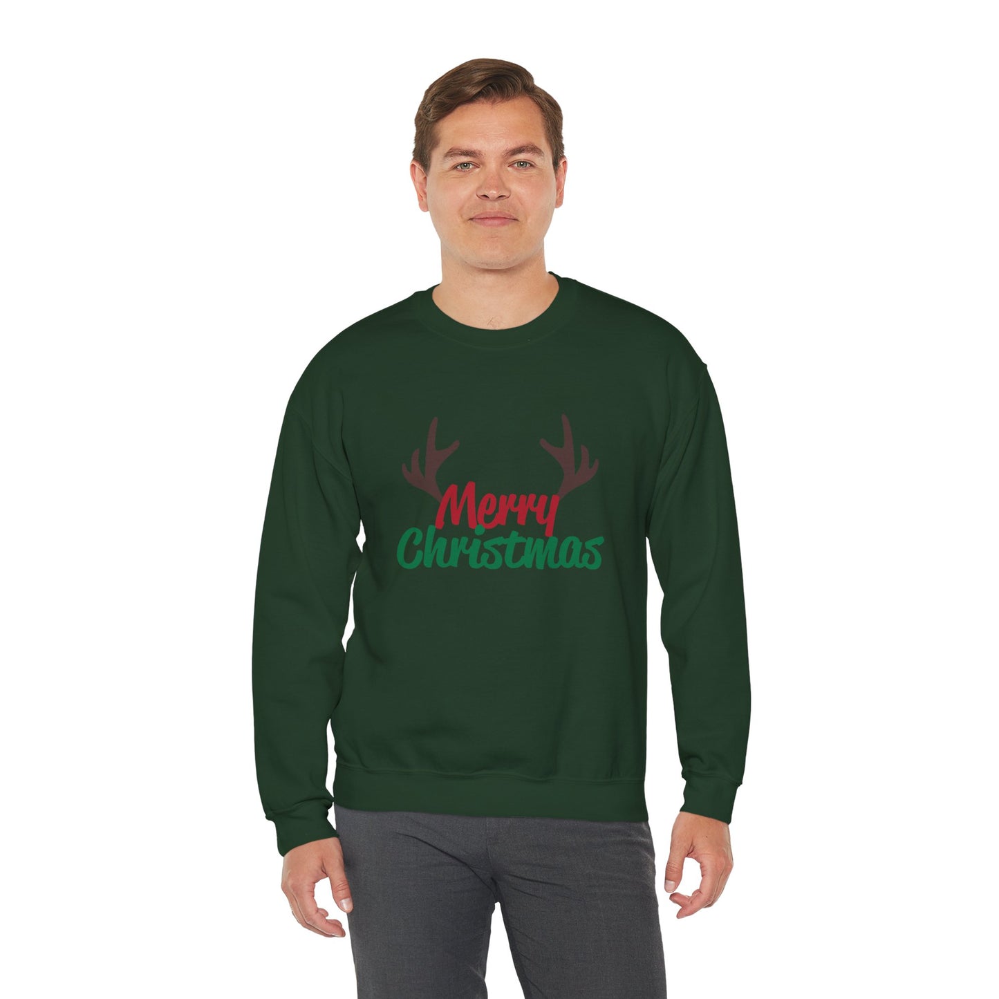 Merry Christmas Reindeer Antlers Crewneck Sweatshirt Printify