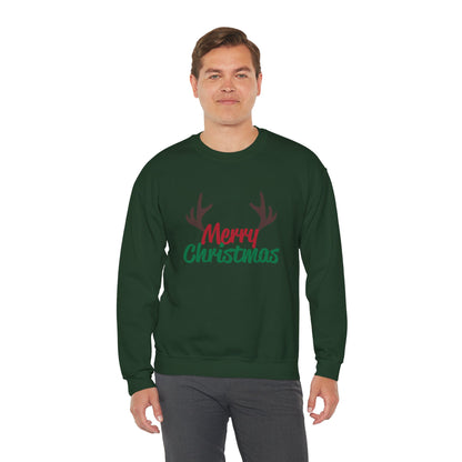 Merry Christmas Reindeer Antlers Crewneck Sweatshirt Printify