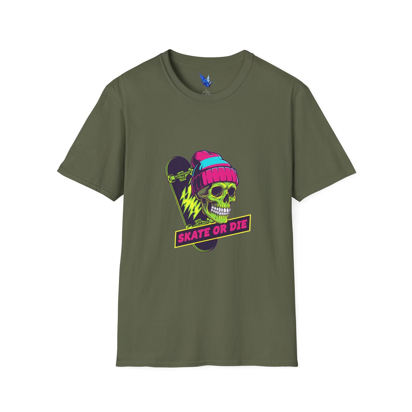 Skate or Die Skull T-Shirt — Neon Skateboard Graphic Tee Printify