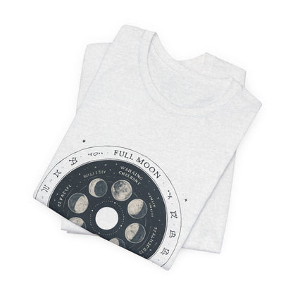 Moon Phases T-Shirt — Illustrated Lunar Cycle Tee (Full Moon, New Moon & Zodiac Icons) Printify