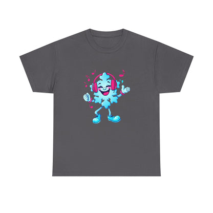 Music Lover Graphic Tee — Happy Snowflake Headphones Character Shirt Printify