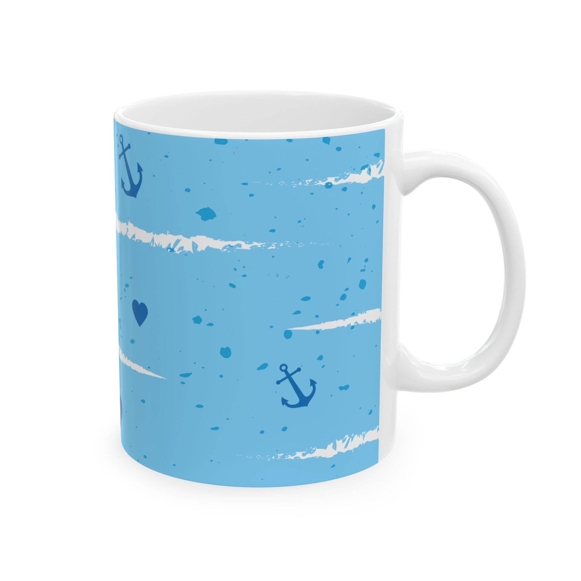 Nautical Blue Anchor & Hearts Ceramic Mug (11oz, 15oz) Printify