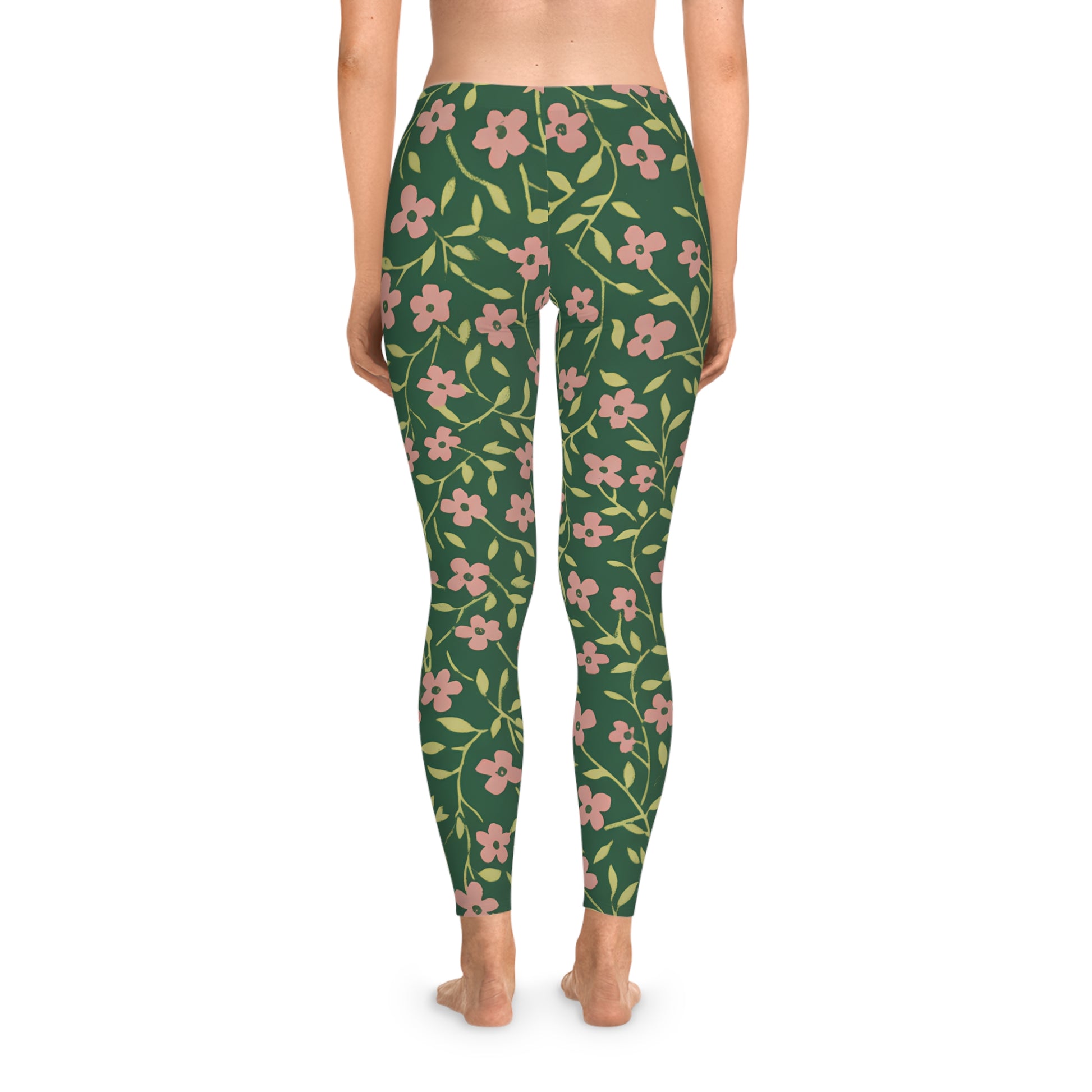 Floral Vines Leggings — Green Pink All-Over-Print Woman's Leggings Printify