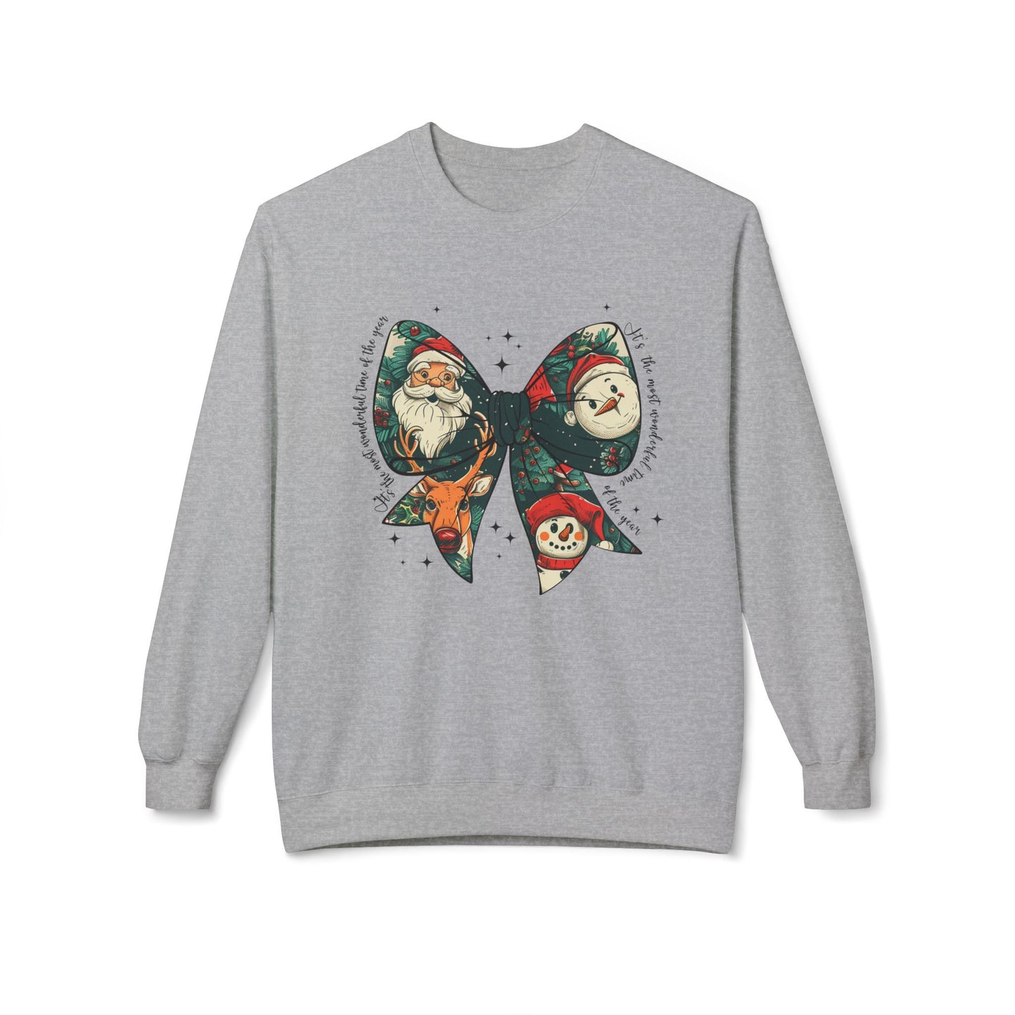 Christmas Bow Sweatshirt — Vintage Santa & Snowman Holiday Crewneck Printify