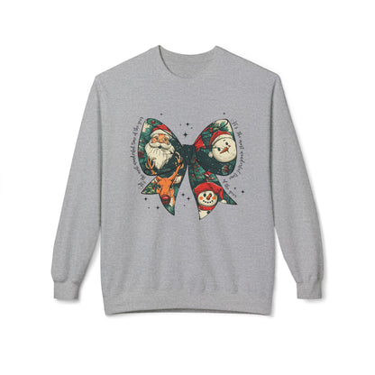 Christmas Bow Sweatshirt — Vintage Santa & Snowman Holiday Crewneck Printify