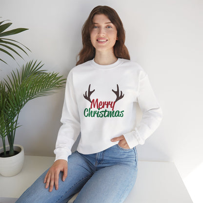 Merry Christmas Reindeer Antlers Crewneck Sweatshirt Printify
