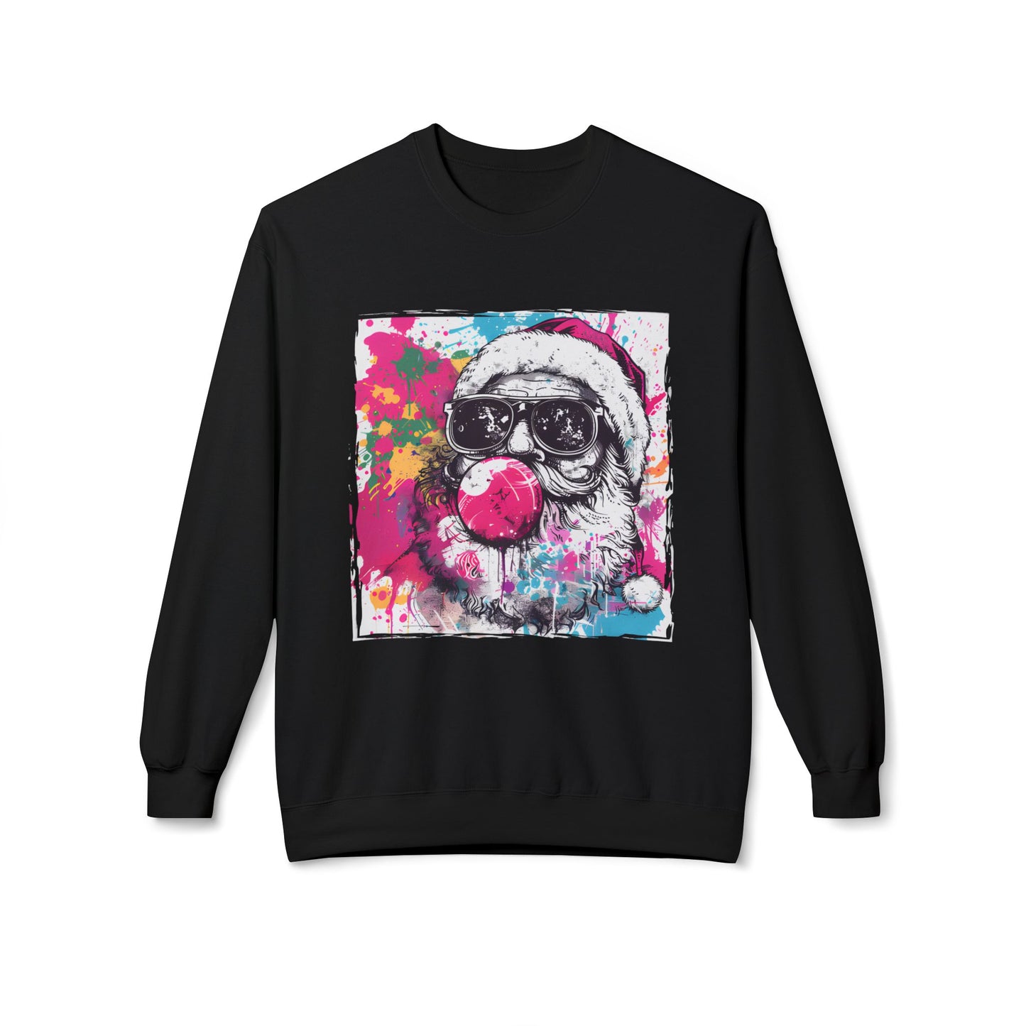 Skull Santa Bubblegum Sweatshirt – Colorful Holiday Graphic Crewneck Printify
