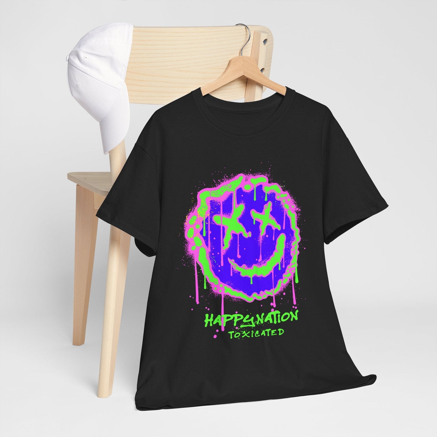 Tee — Neon Drip Smiley "Happynation Toxicated" Graphic T-shirt Printify
