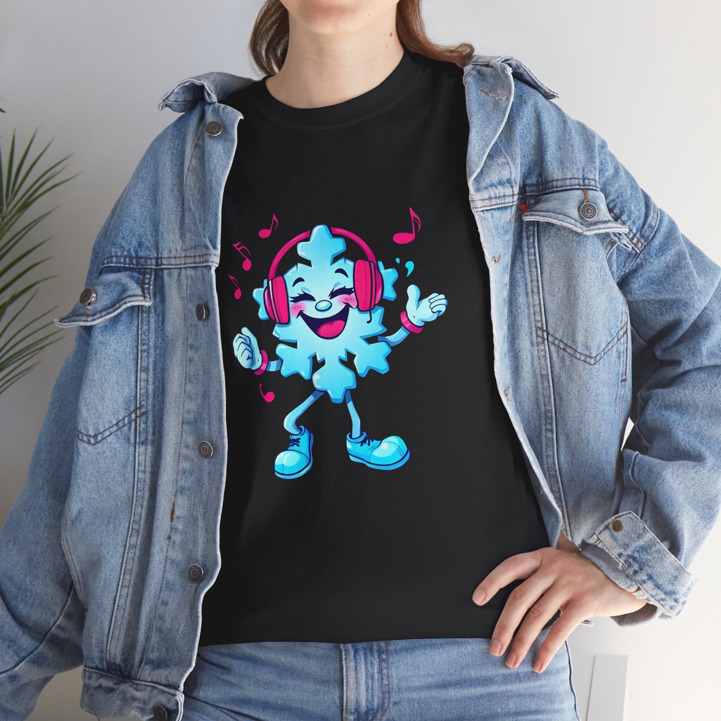 Music Lover Graphic Tee — Happy Snowflake Headphones Character Shirt Printify