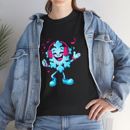 Music Lover Graphic Tee — Happy Snowflake Headphones Character Shirt Printify