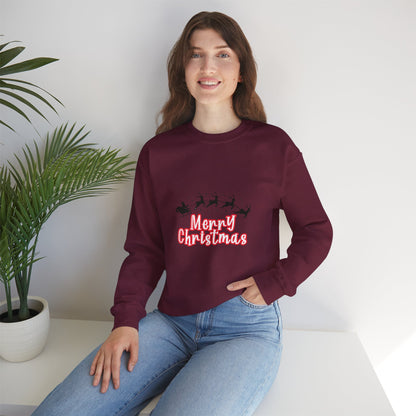 Christmas Crewneck Sweatshirt - 'Merry Christmas' Santa Sleigh Holiday Sweatshirt Printify