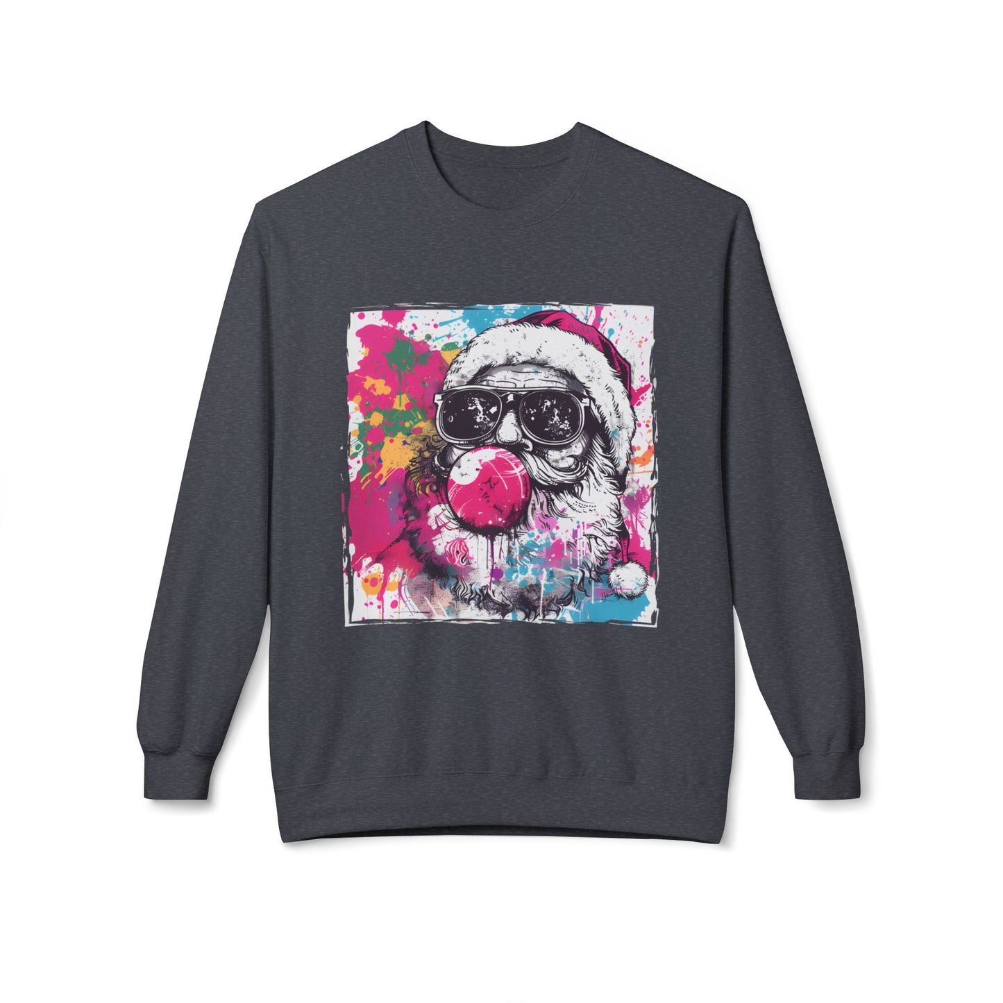 Skull Santa Bubblegum Sweatshirt – Colorful Holiday Graphic Crewneck Printify