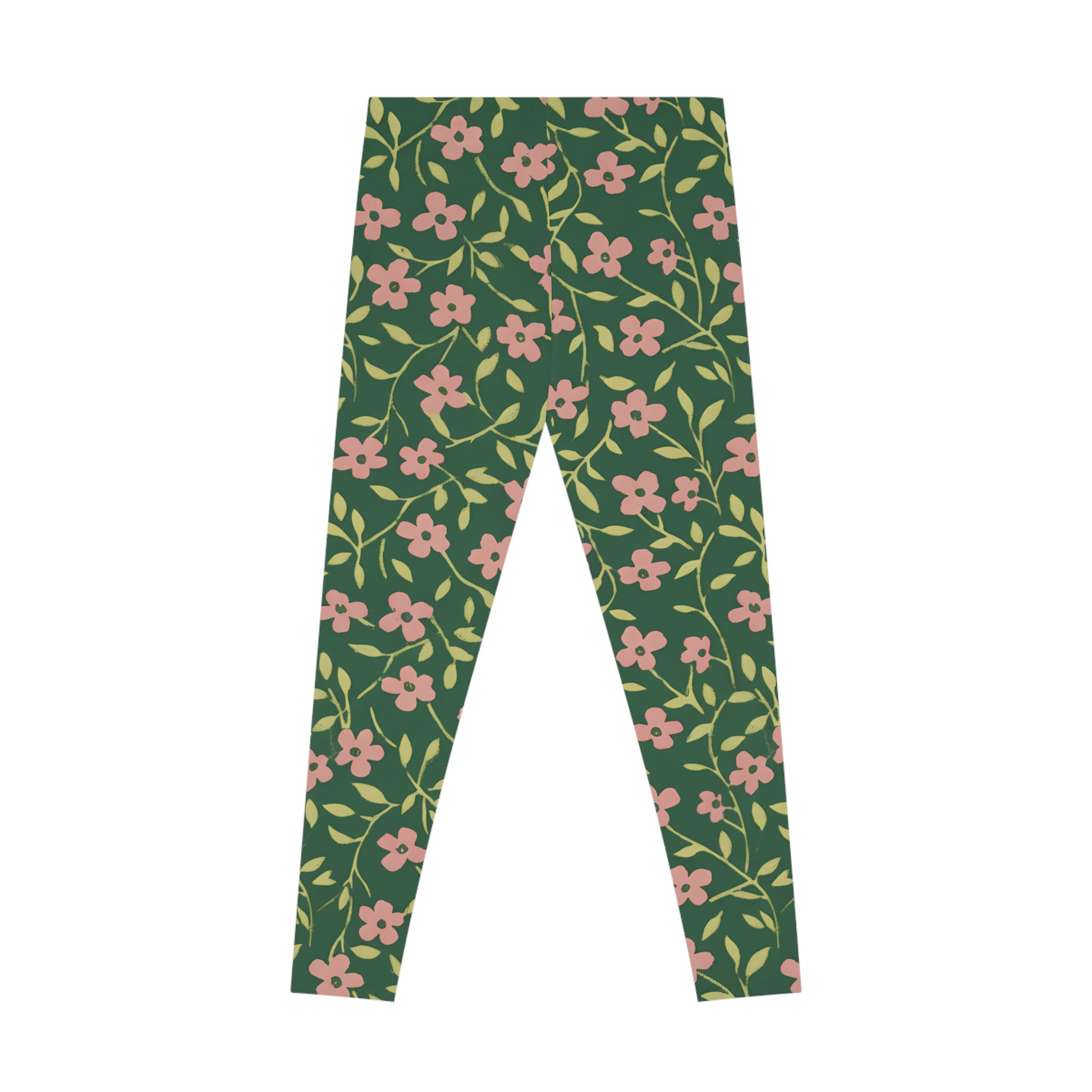 Floral Vines Leggings — Green Pink All-Over-Print Woman's Leggings Printify