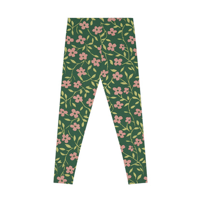 Floral Vines Leggings — Green Pink All-Over-Print Woman's Leggings Printify