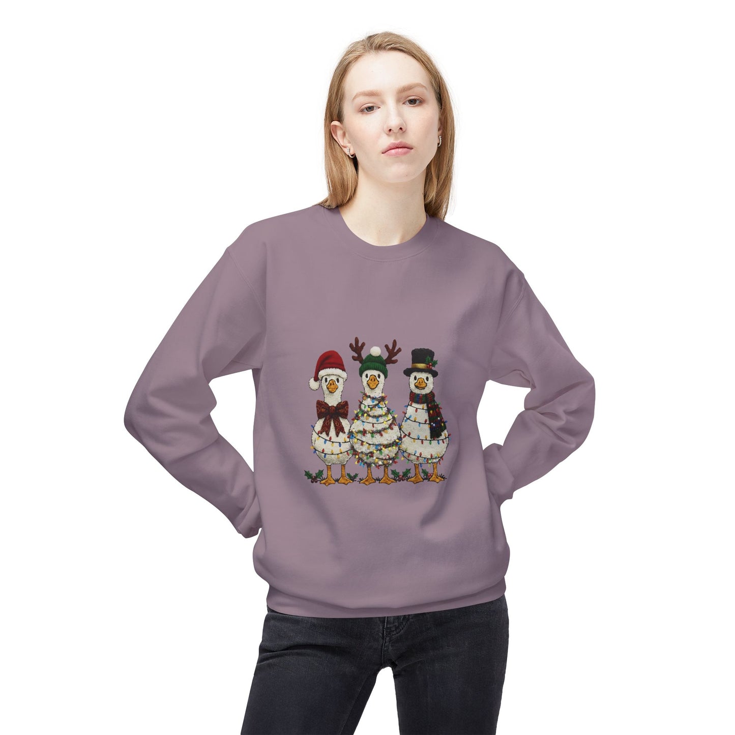 Christmas Duck Family Sweatshirt — Festive Holiday Trio Crewneck Printify