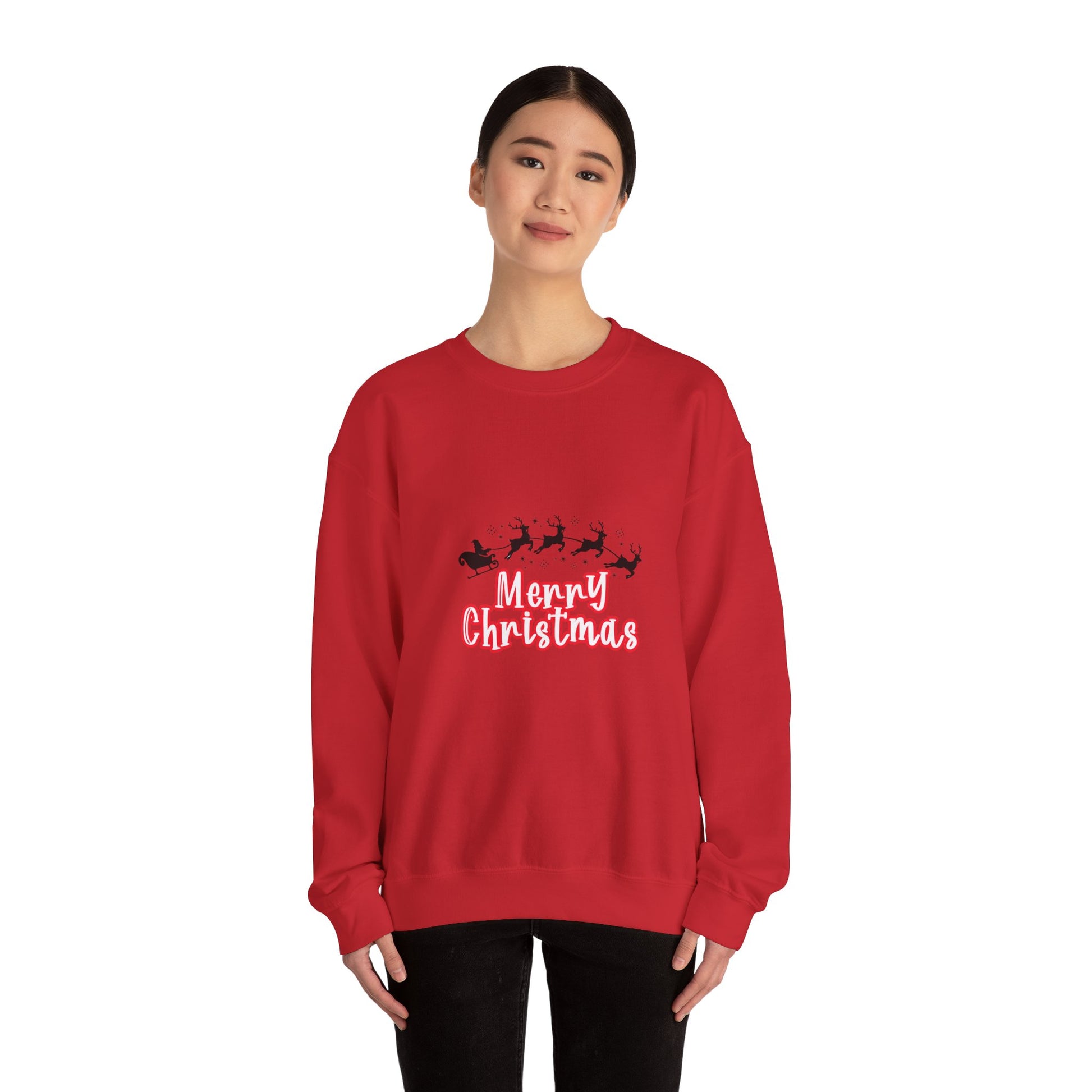 Christmas Crewneck Sweatshirt - 'Merry Christmas' Santa Sleigh Holiday Sweatshirt Printify