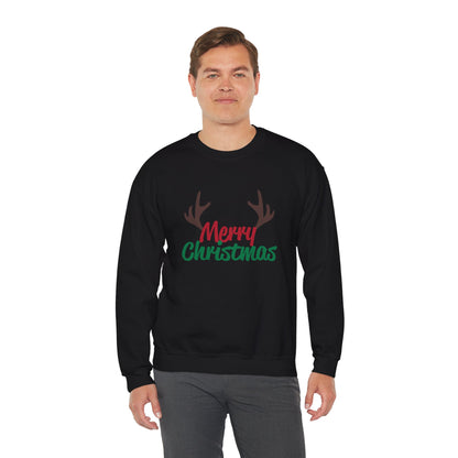 Merry Christmas Reindeer Antlers Crewneck Sweatshirt Printify
