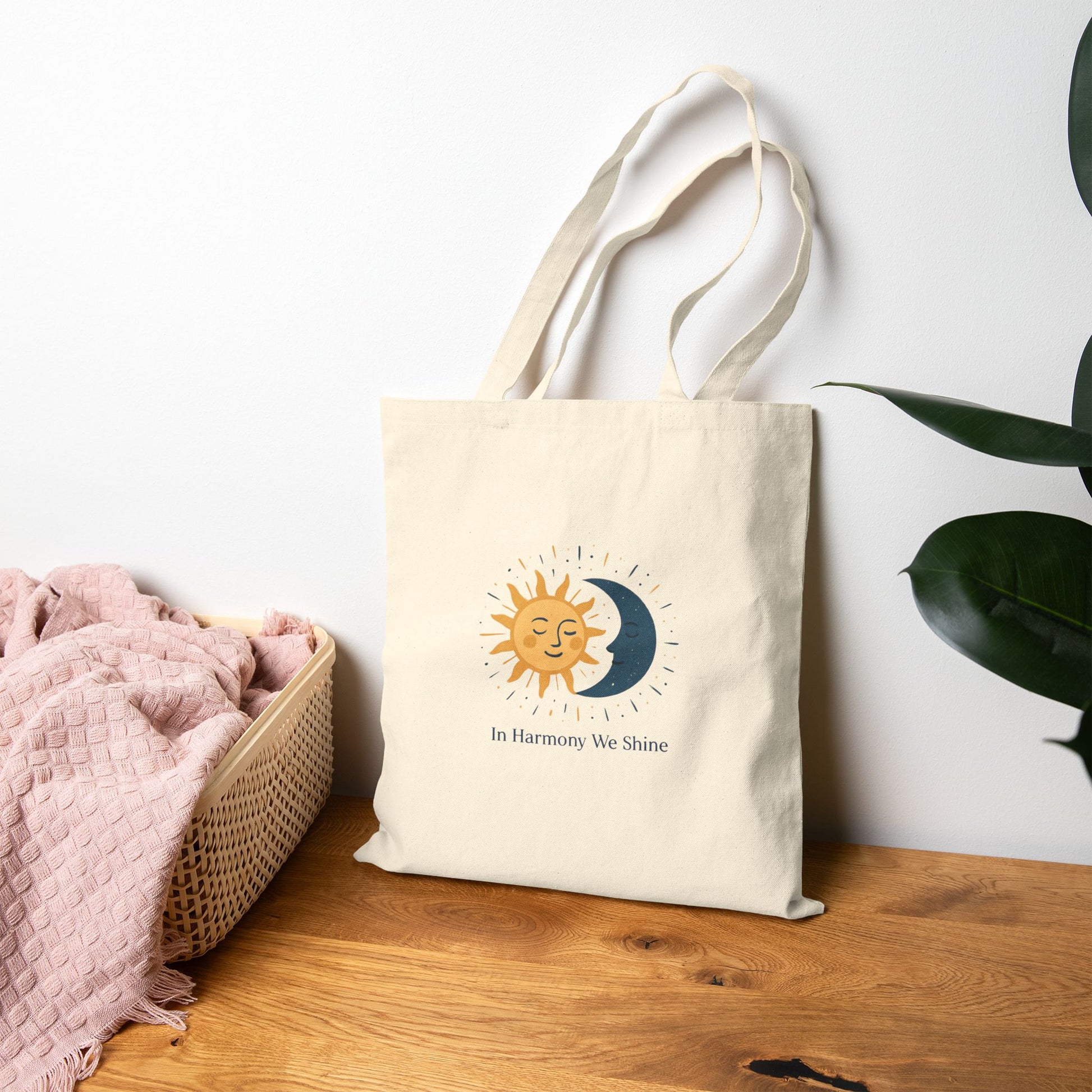 Sun and Moon Tote Bag — "In Harmony We Shine" Cotton Tote Printify