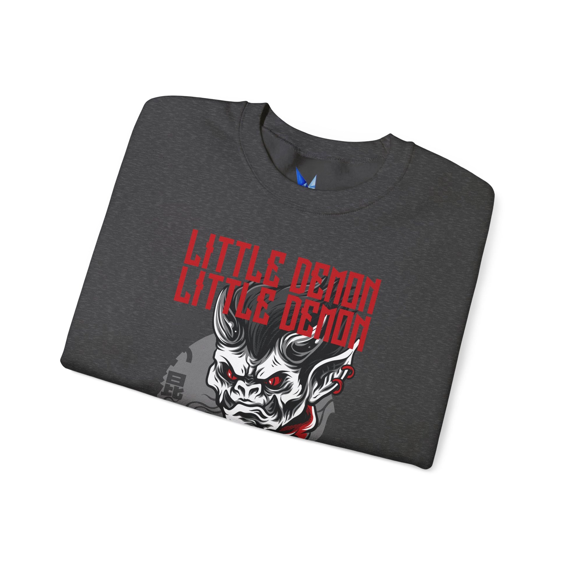 Little Demon Crewneck Sweatshirt — Gothic Oni Skull Pullover Printify