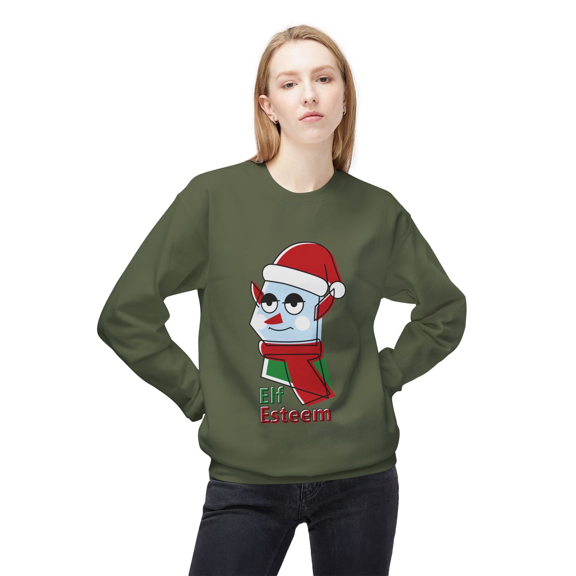 Elf Esteem Crewneck Sweatshirt — Funny Retro Holiday Christmas Sweater Printify