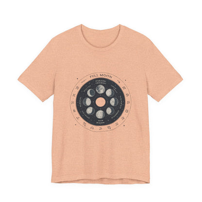 Moon Phases T-Shirt — Illustrated Lunar Cycle Tee (Full Moon, New Moon & Zodiac Icons) Printify