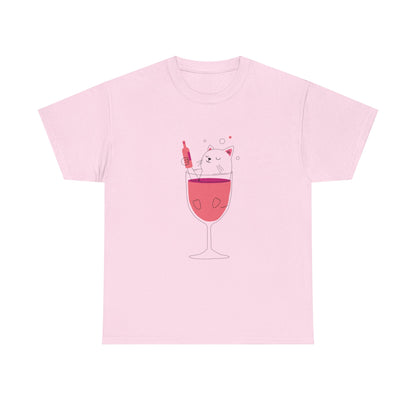 Wine Glass Cat T-Shirt — Cute Cat in a Wine Glass Graphic Tee Printify
