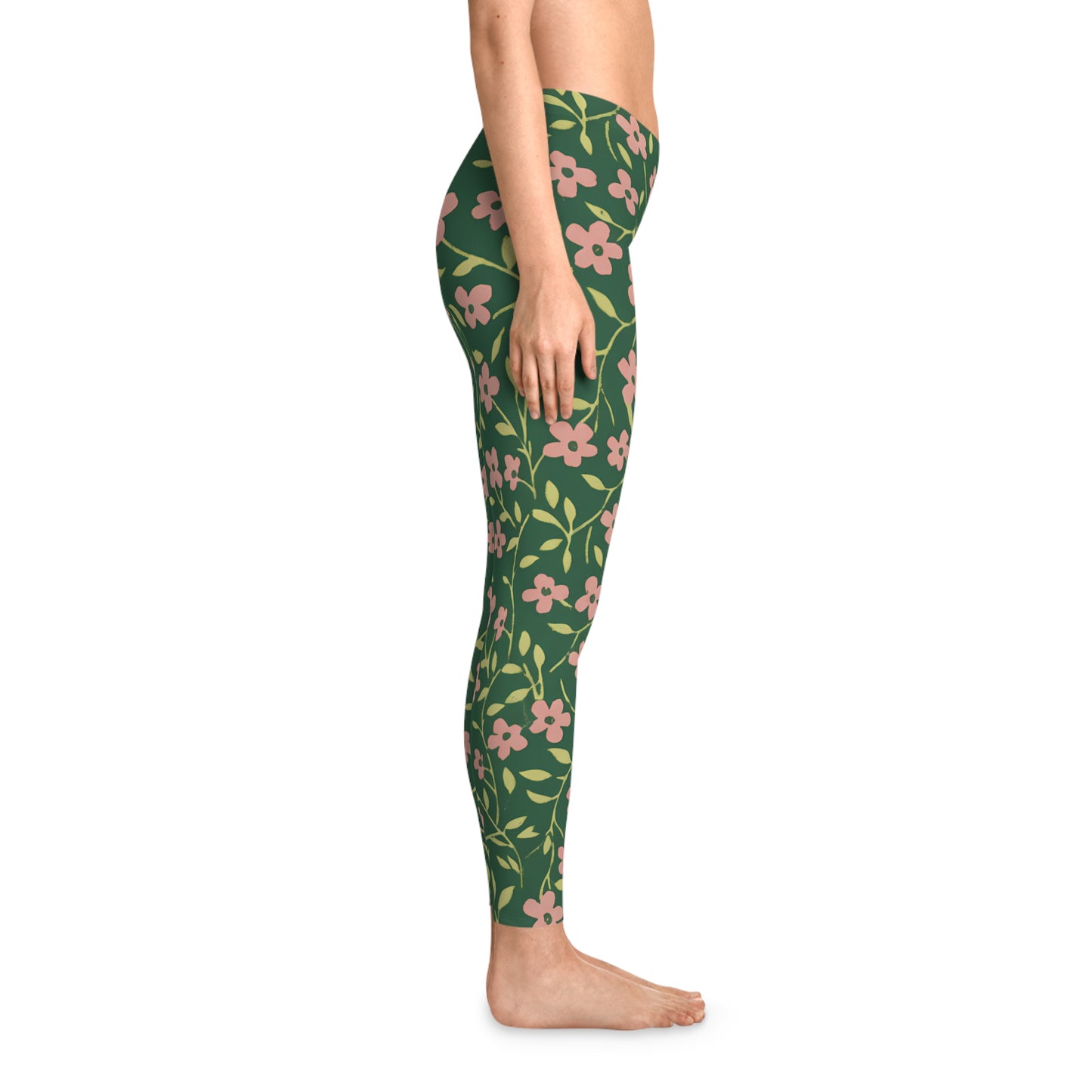 Floral Vines Leggings — Green Pink All-Over-Print Woman's Leggings Printify
