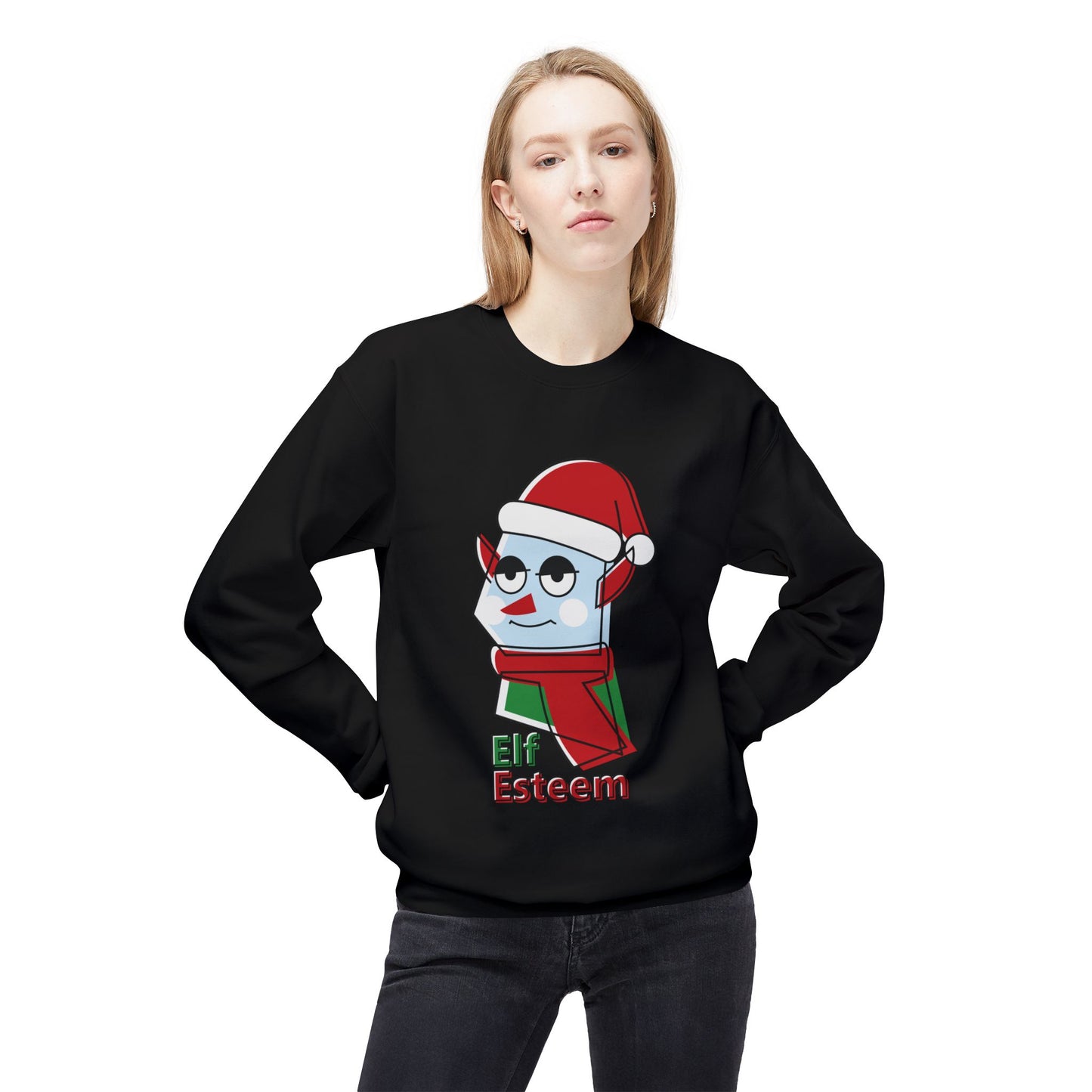 Elf Esteem Crewneck Sweatshirt — Funny Retro Holiday Christmas Sweater Printify