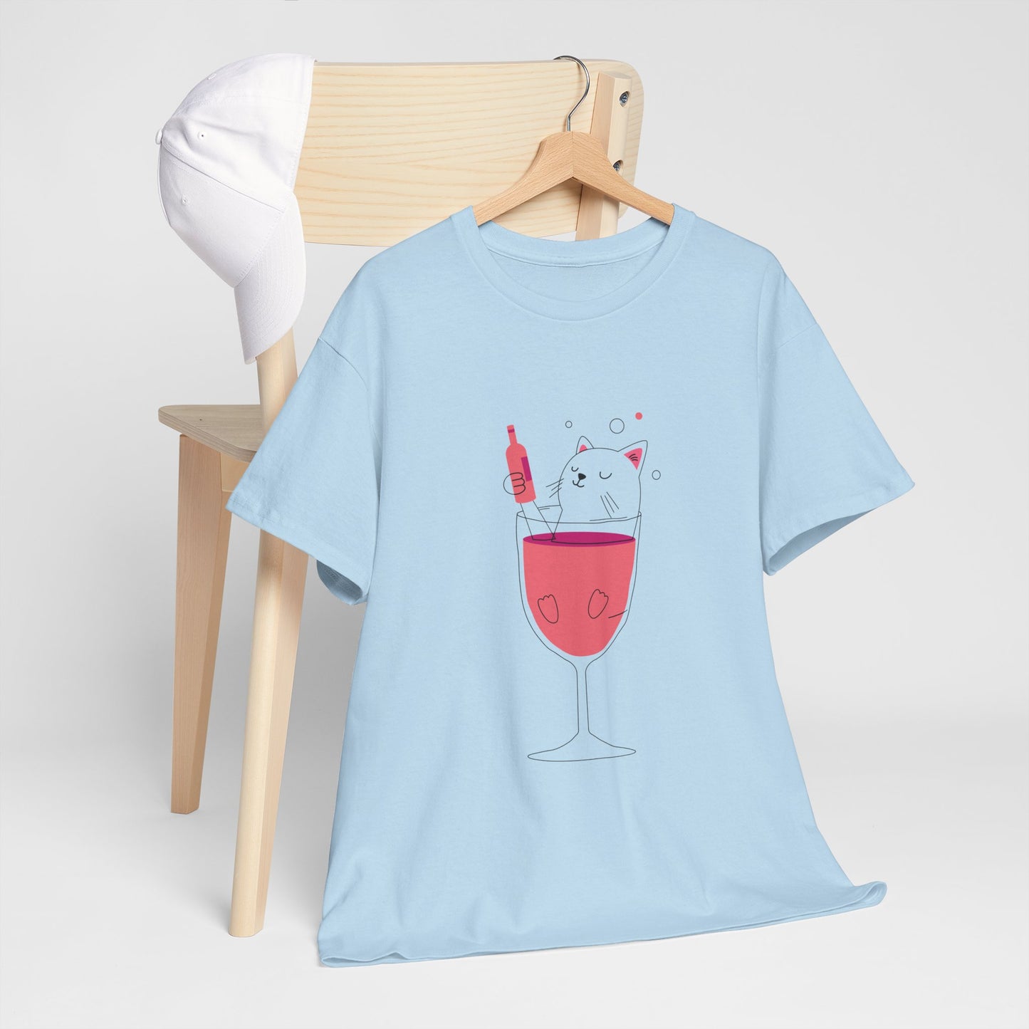 Wine Glass Cat T-Shirt — Cute Cat in a Wine Glass Graphic Tee Printify