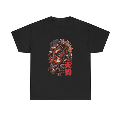 T-Shirt — Red Tengu Mask Graphic Tee (Japanese Oni Design) Printify