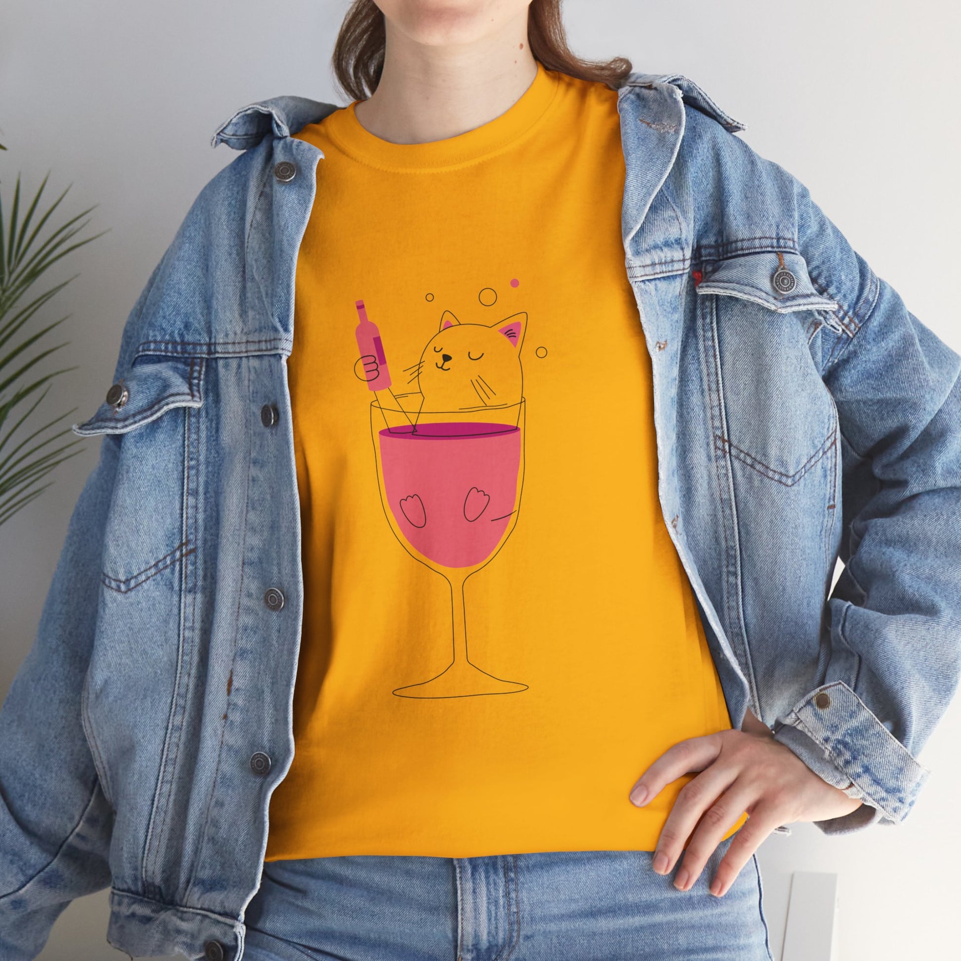 Wine Glass Cat T-Shirt — Cute Cat in a Wine Glass Graphic Tee Printify