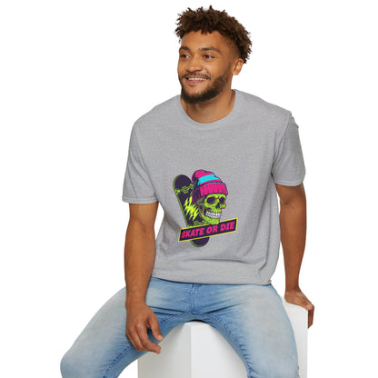 Skate or Die Skull T-Shirt — Neon Skateboard Graphic Tee Printify