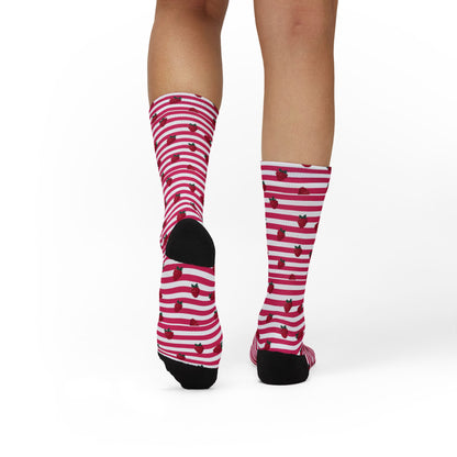 Heart Stripe Socks — Pink Valentine Sublimation Crew Socks Printify