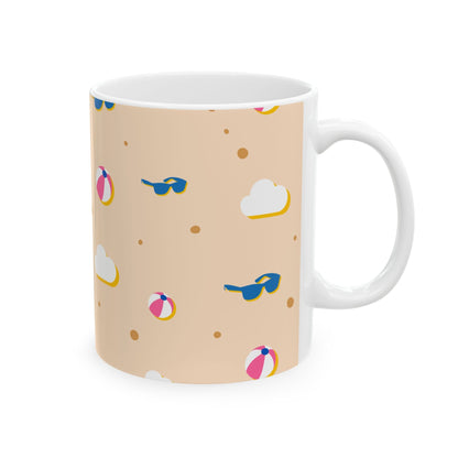 Summer Beach Pattern Ceramic Mug – Beach Ball & Sunglasses 11oz/15oz Printify