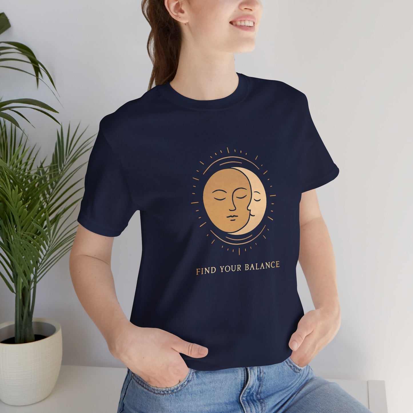 Sun & Moon Minimalist Tee — Celestial Face Graphic T-Shirt Printify