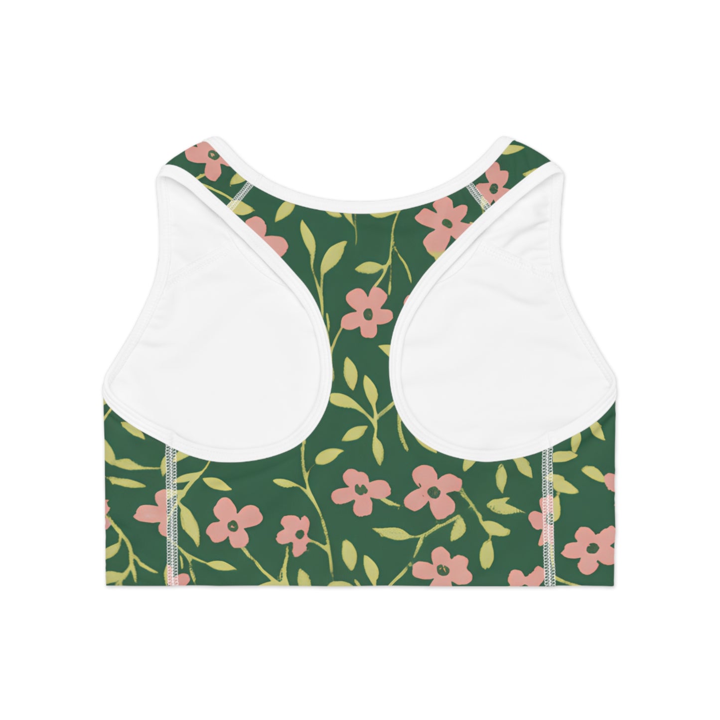 Floral Vine Sports Bra — Green Pink All-Over-Print Printify
