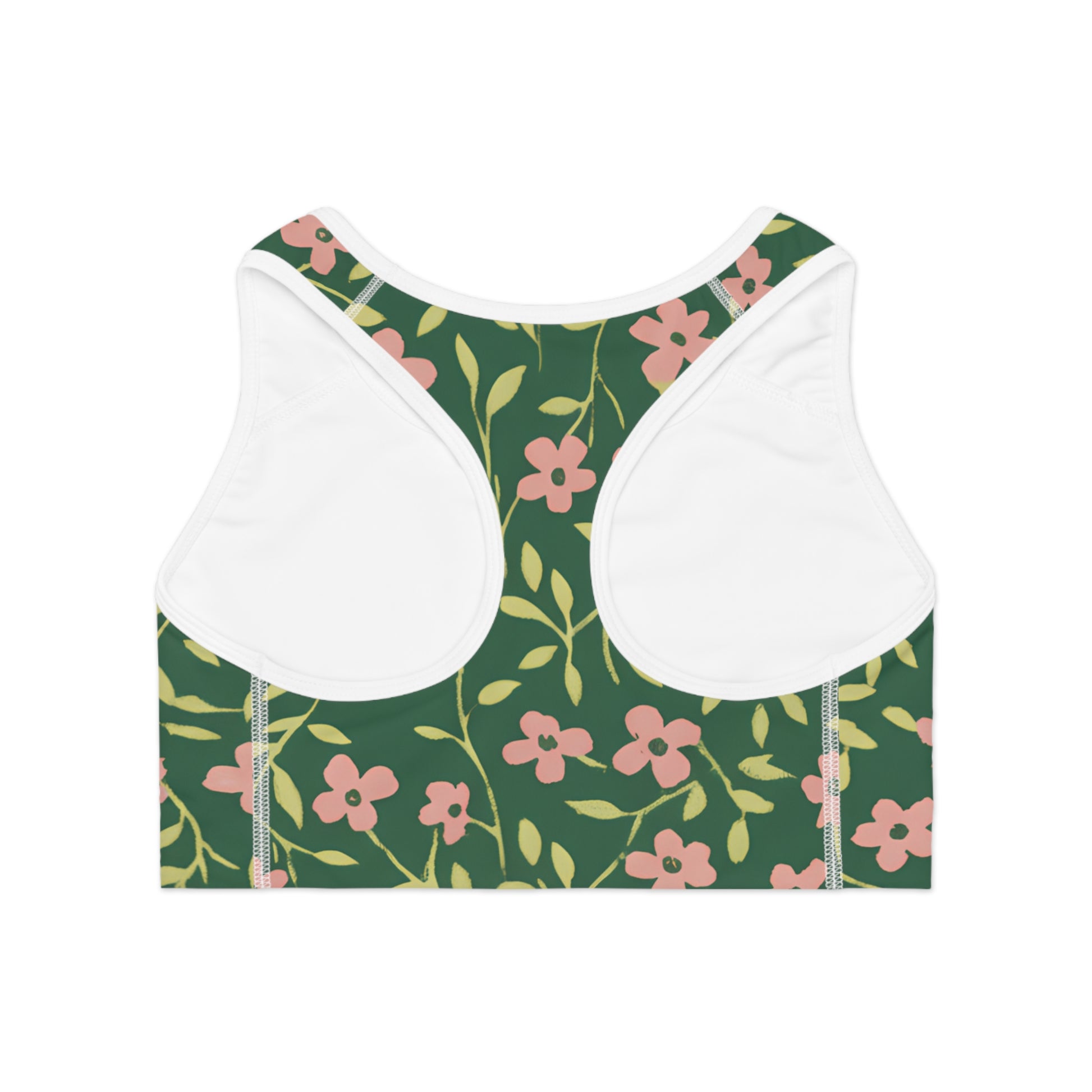 Floral Vine Sports Bra — Green Pink All-Over-Print Printify