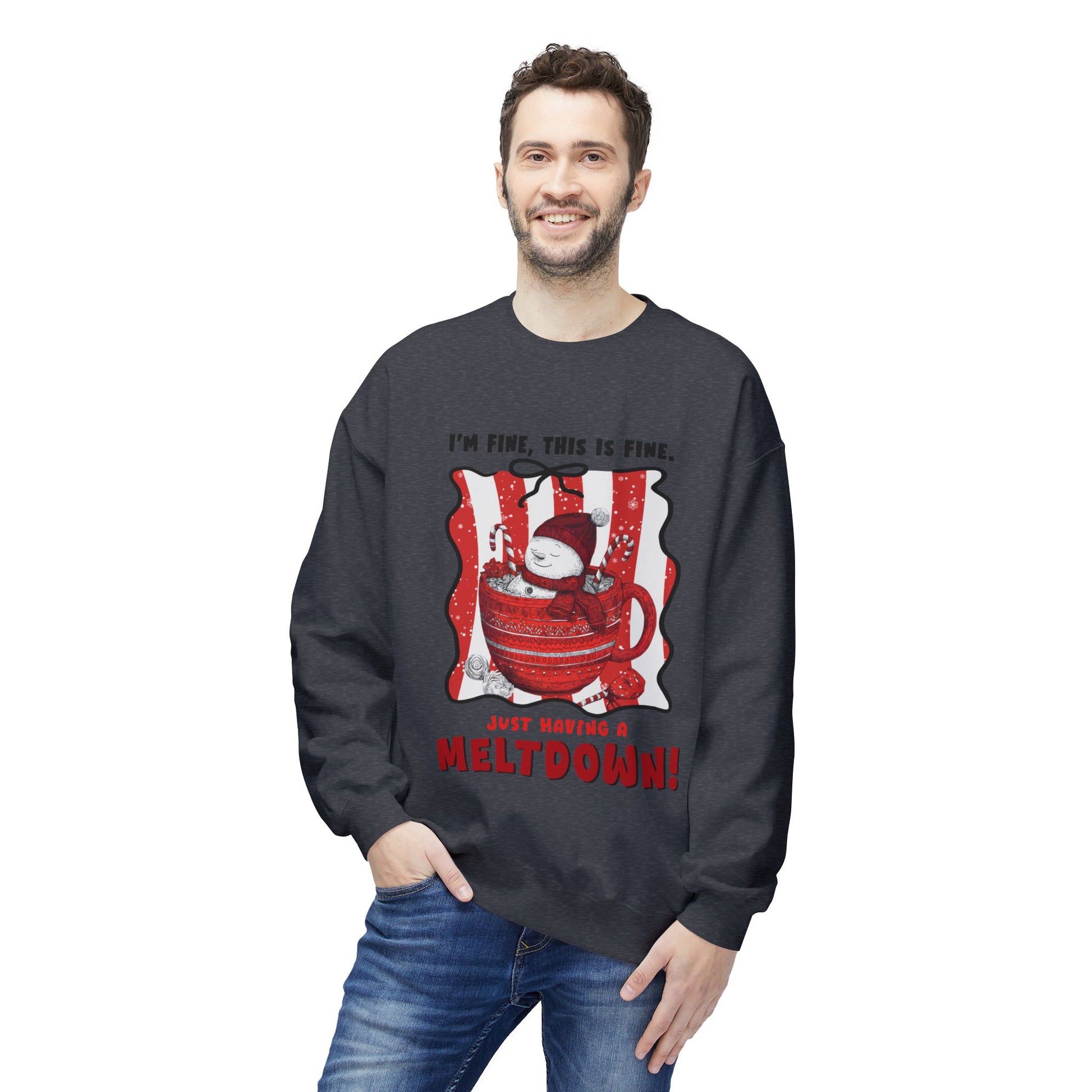 Sweatshirt — "I’m Fine, This Is Fine" Melting Penguin Crewneck Printify