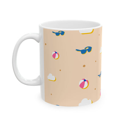 Summer Beach Pattern Ceramic Mug – Beach Ball & Sunglasses 11oz/15oz Printify